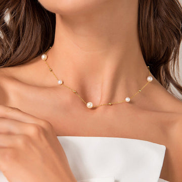 Gold Pearl Necklace - Alternating Pearls and Golden Links