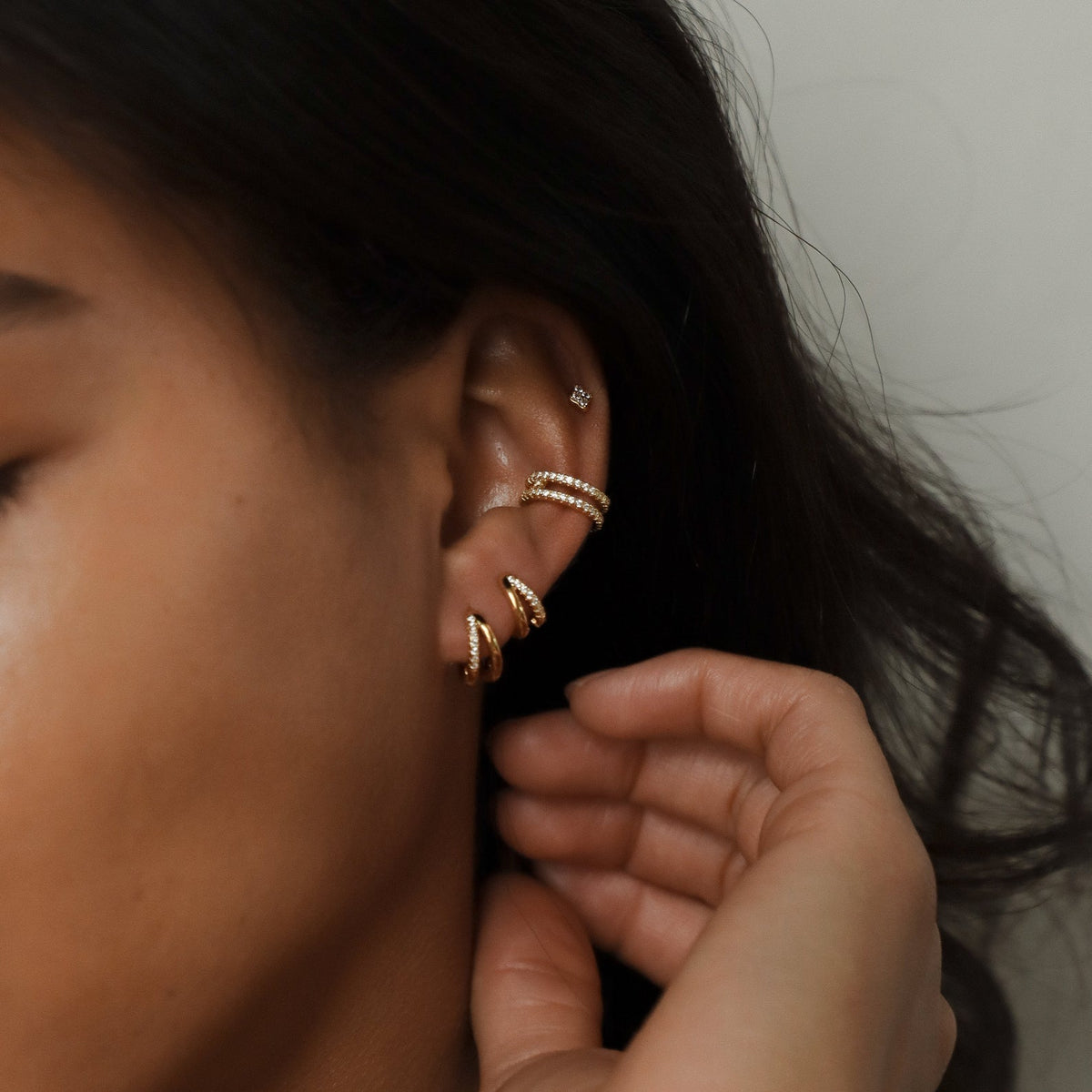 Duo Huggies - Zirconia Duo Earrings