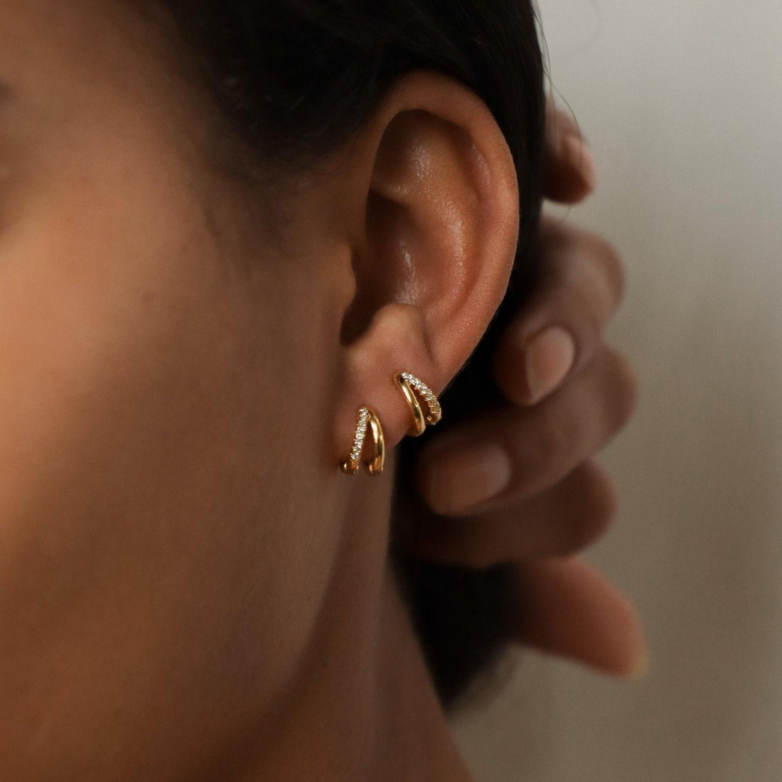 Duo Huggies - Zirconia Duo Earrings