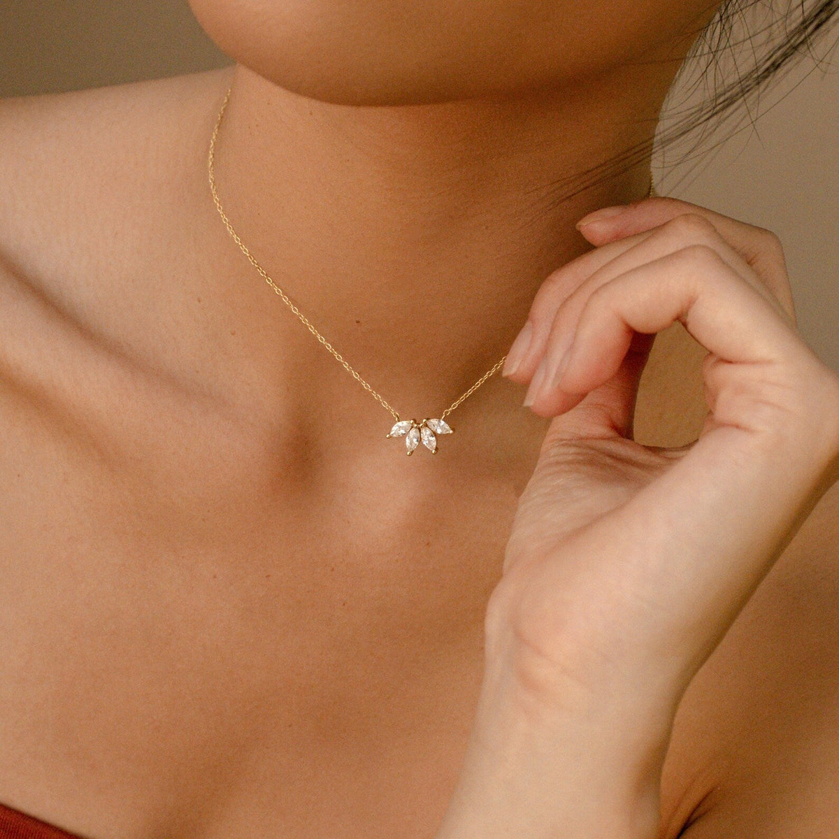 Marquise Diamond Necklace - Inset Marquise Stone