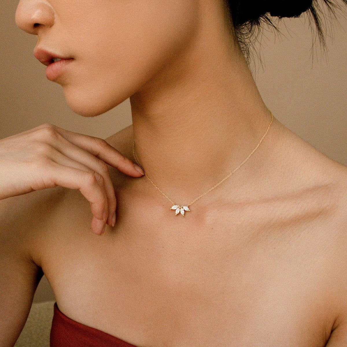 Marquise Diamond Necklace - Inset Marquise Stone
