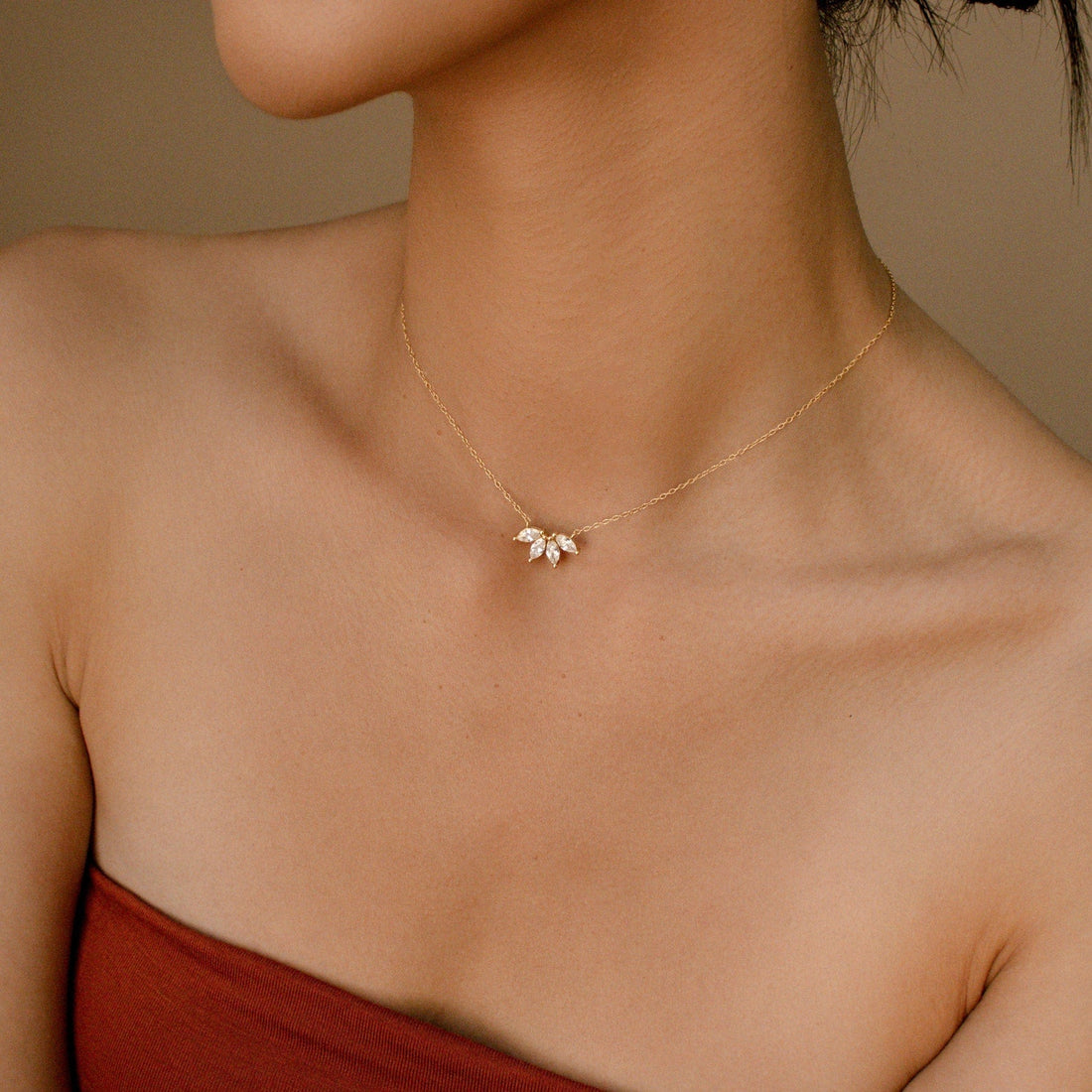 Marquise Diamond Necklace - Inset Marquise Stone