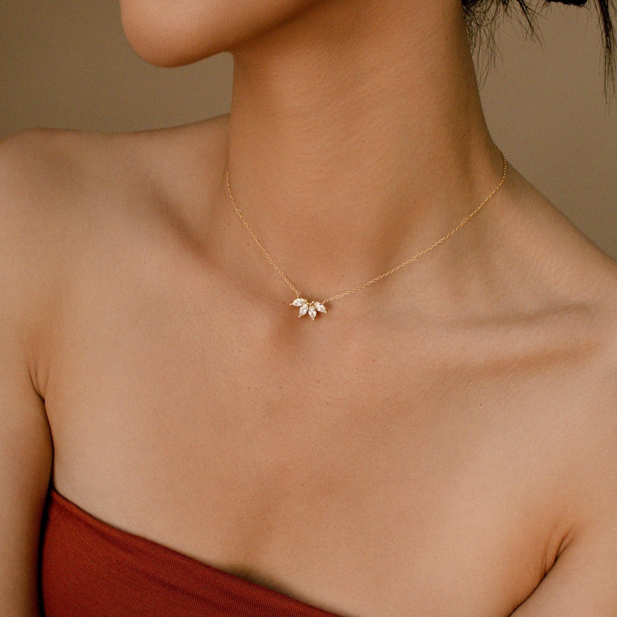 Marquise Diamond Necklace - Inset Marquise Stone