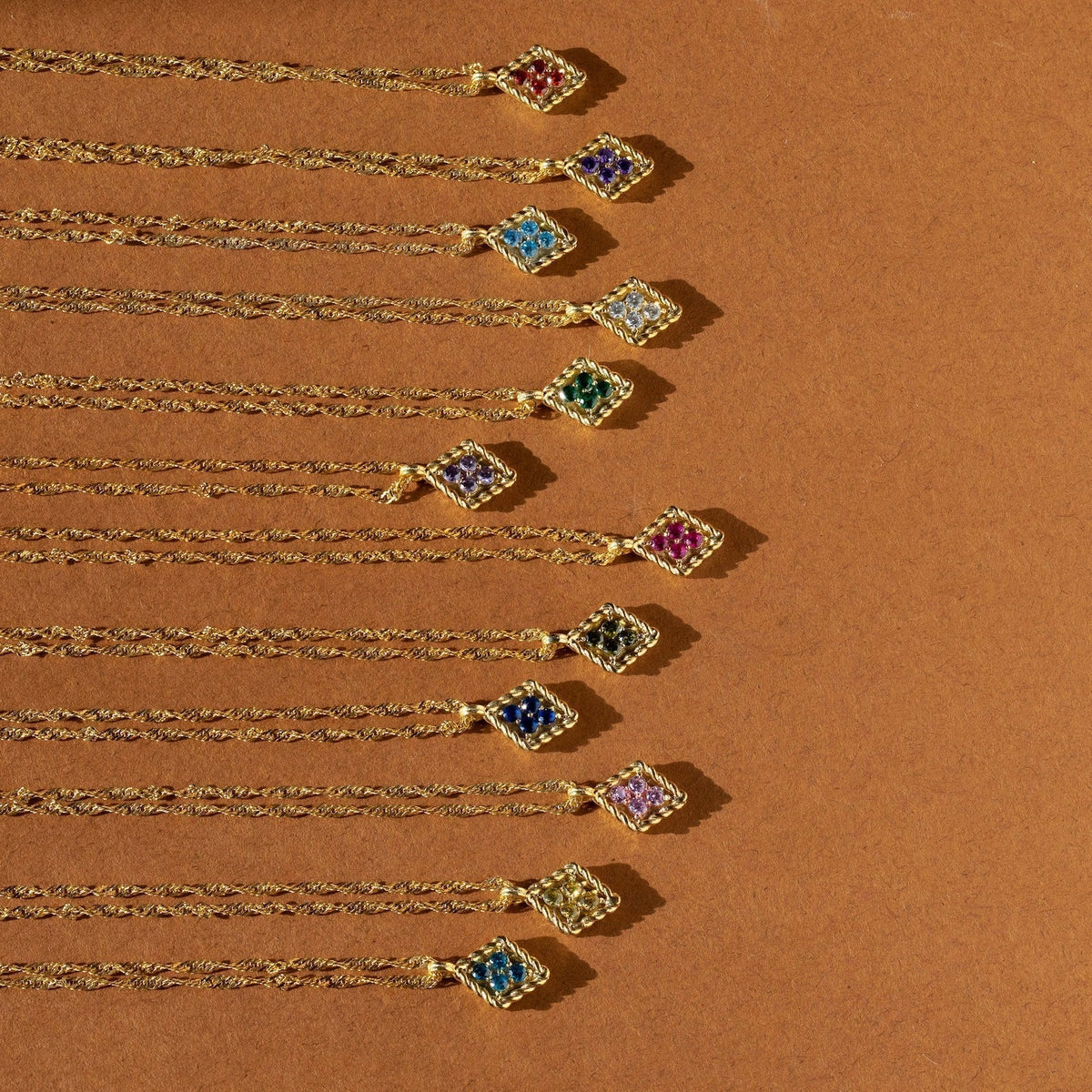Rhombus Pendant Necklace Featuring Birthstone