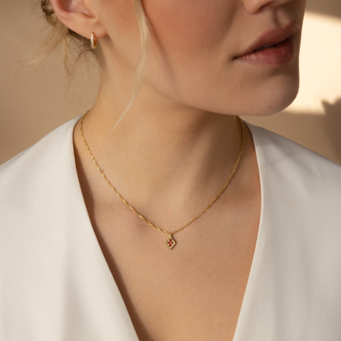 Rhombus Pendant Necklace Featuring Birthstone