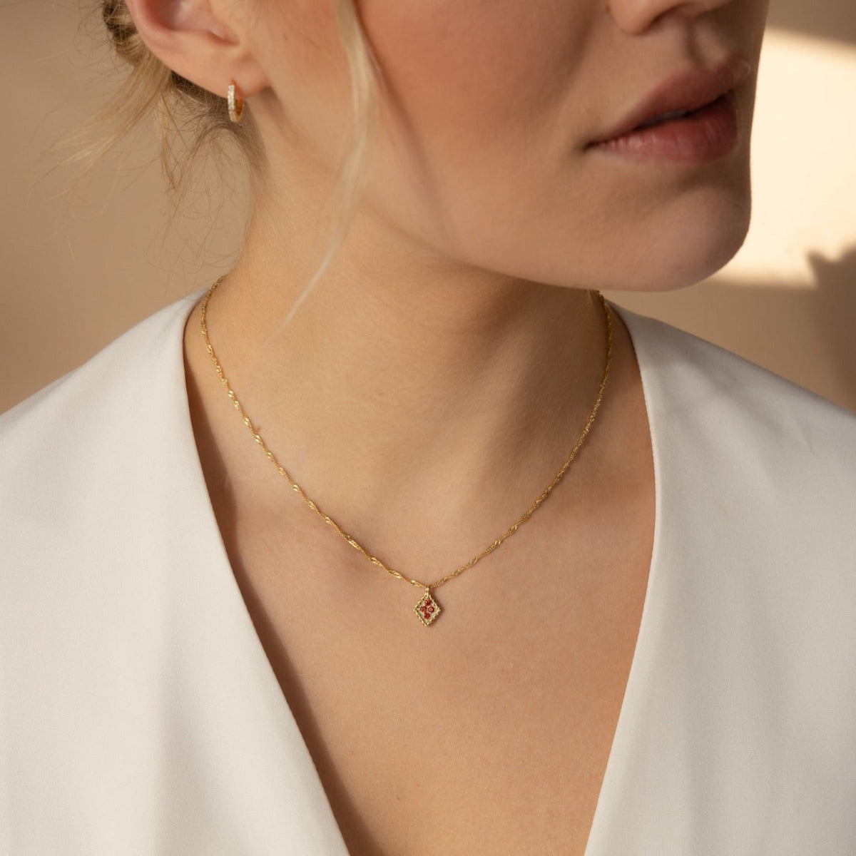 Rhombus Pendant Necklace Featuring Birthstone
