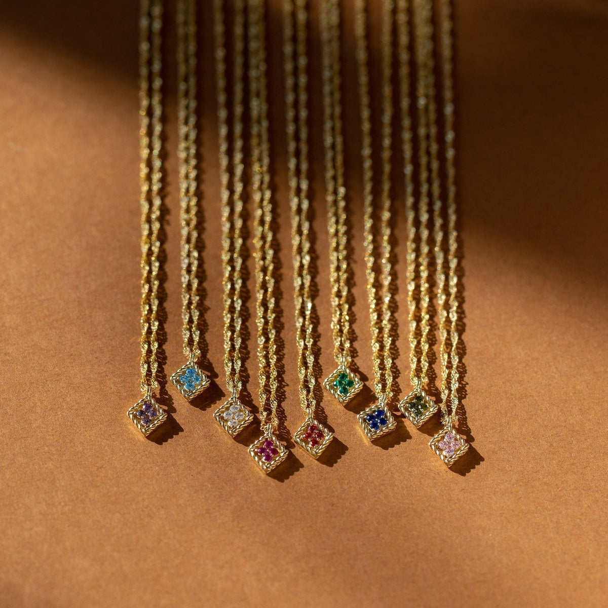 Rhombus Pendant Necklace Featuring Birthstone