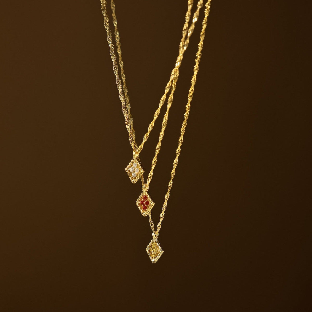 Rhombus Pendant Necklace Featuring Birthstone