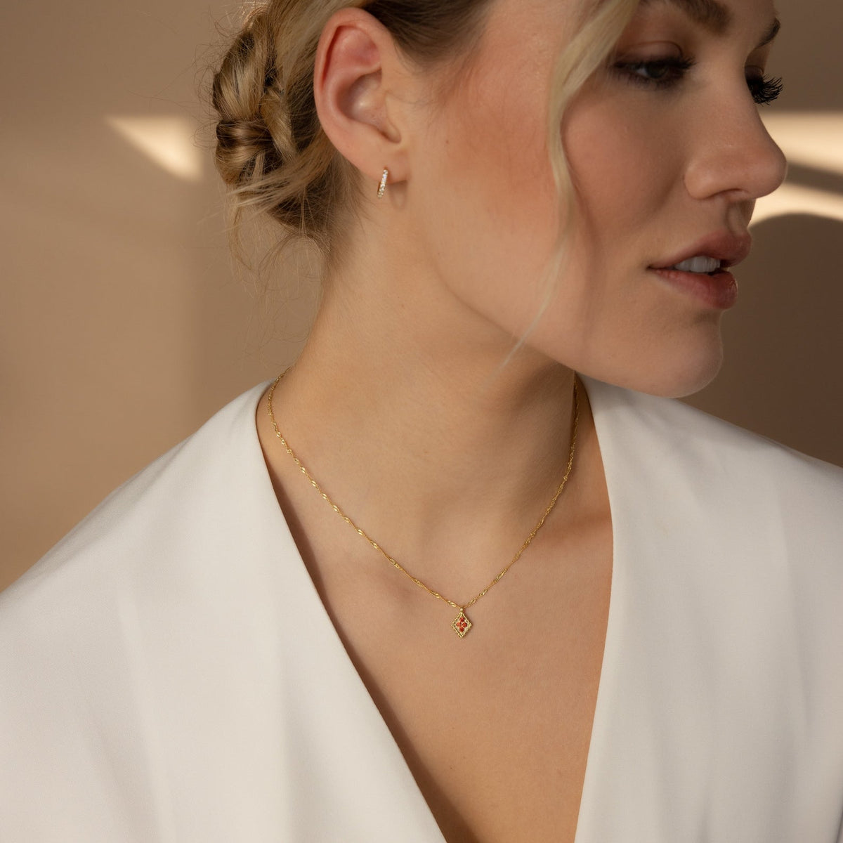 Rhombus Pendant Necklace Featuring Birthstone