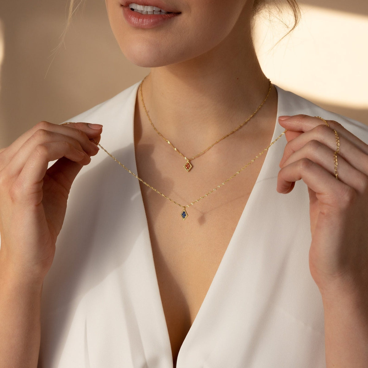 Rhombus Pendant Necklace Featuring Birthstone