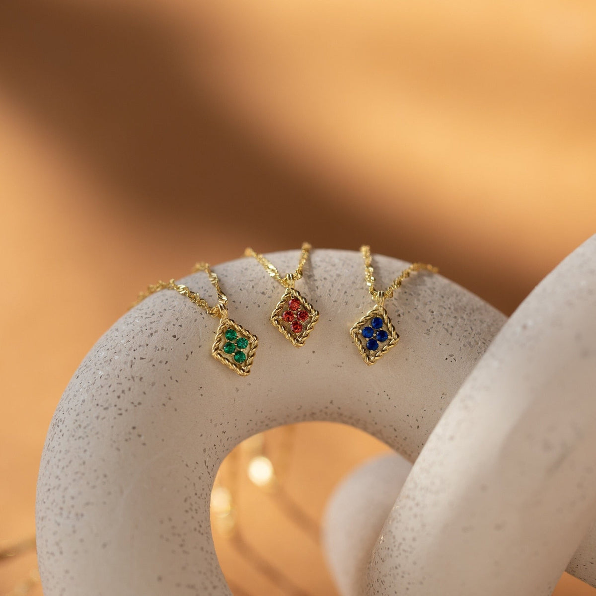 Rhombus Pendant Necklace Featuring Birthstone
