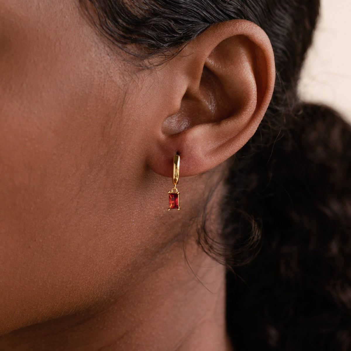 Baguette Birthstone Rings - Huggie Earrings with Birthstones
