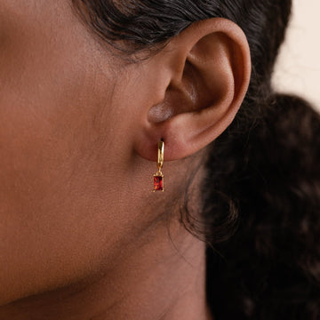 Baguette Birthstone Rings - Huggie Earrings with Birthstones