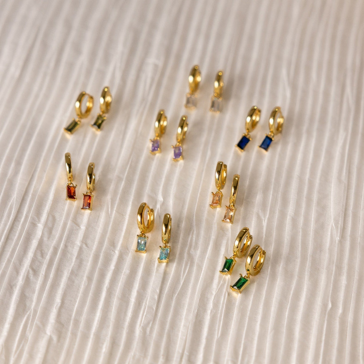 Baguette Birthstone Rings - Huggie Earrings with Birthstones