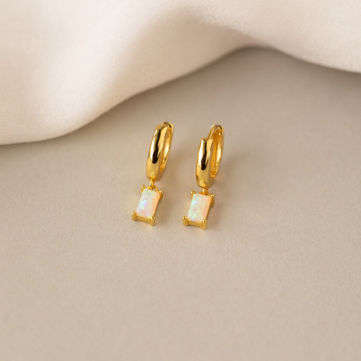 Baguette Birthstone Rings - Huggie Earrings with Birthstones