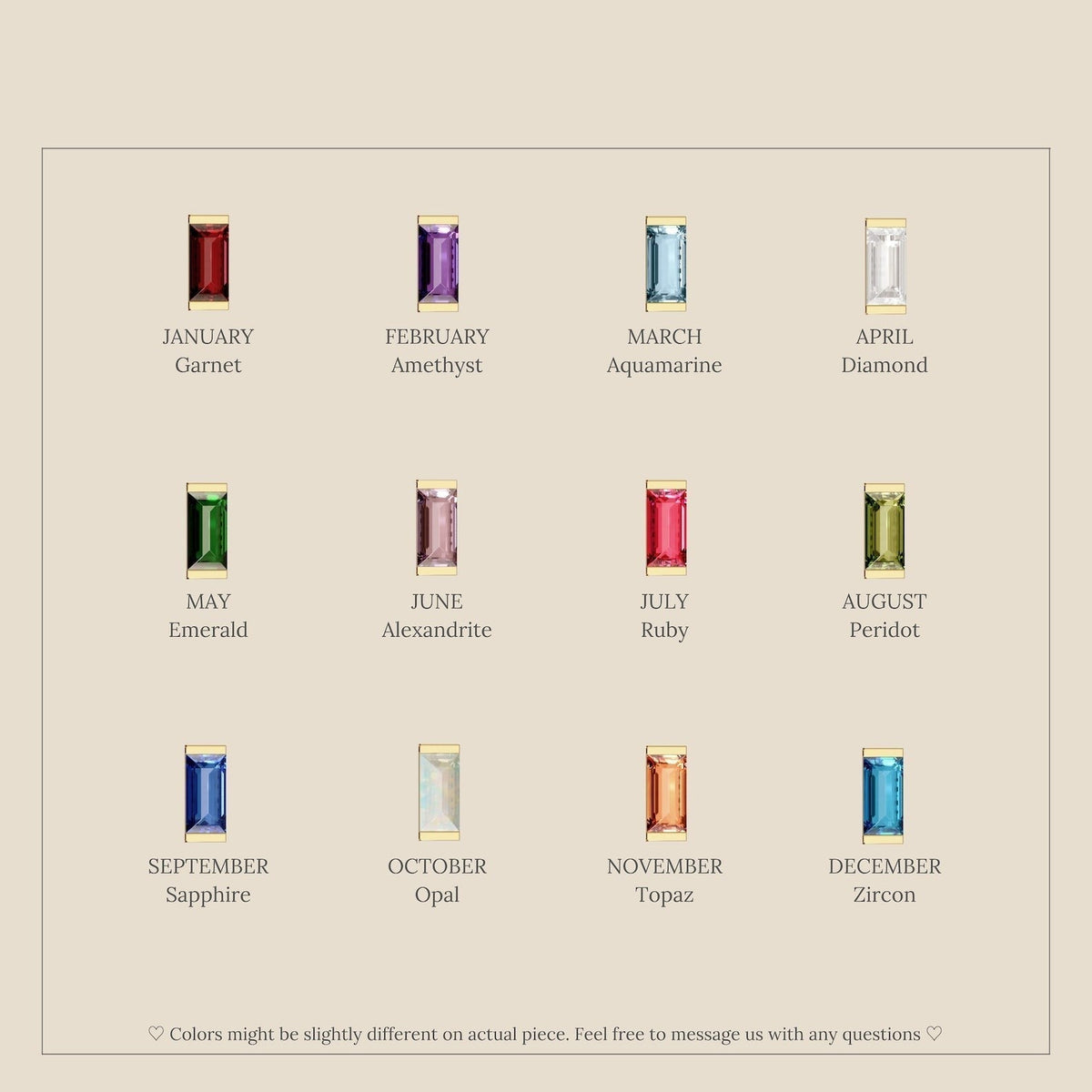 Baguette Birthstone Rings - Huggie Earrings with Birthstones