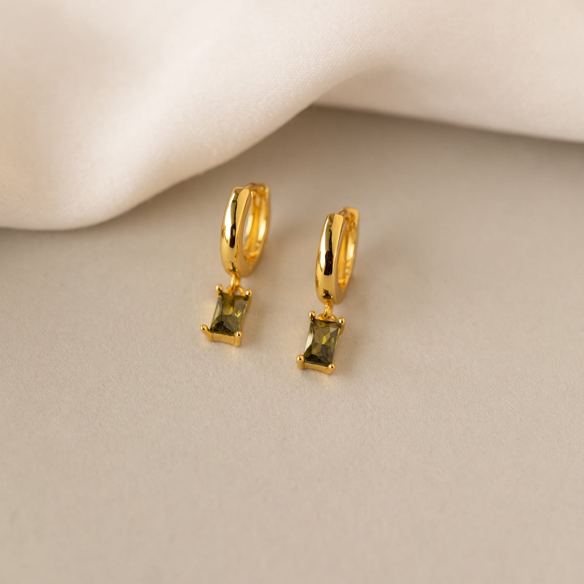 Baguette Birthstone Rings - Huggie Earrings with Birthstones