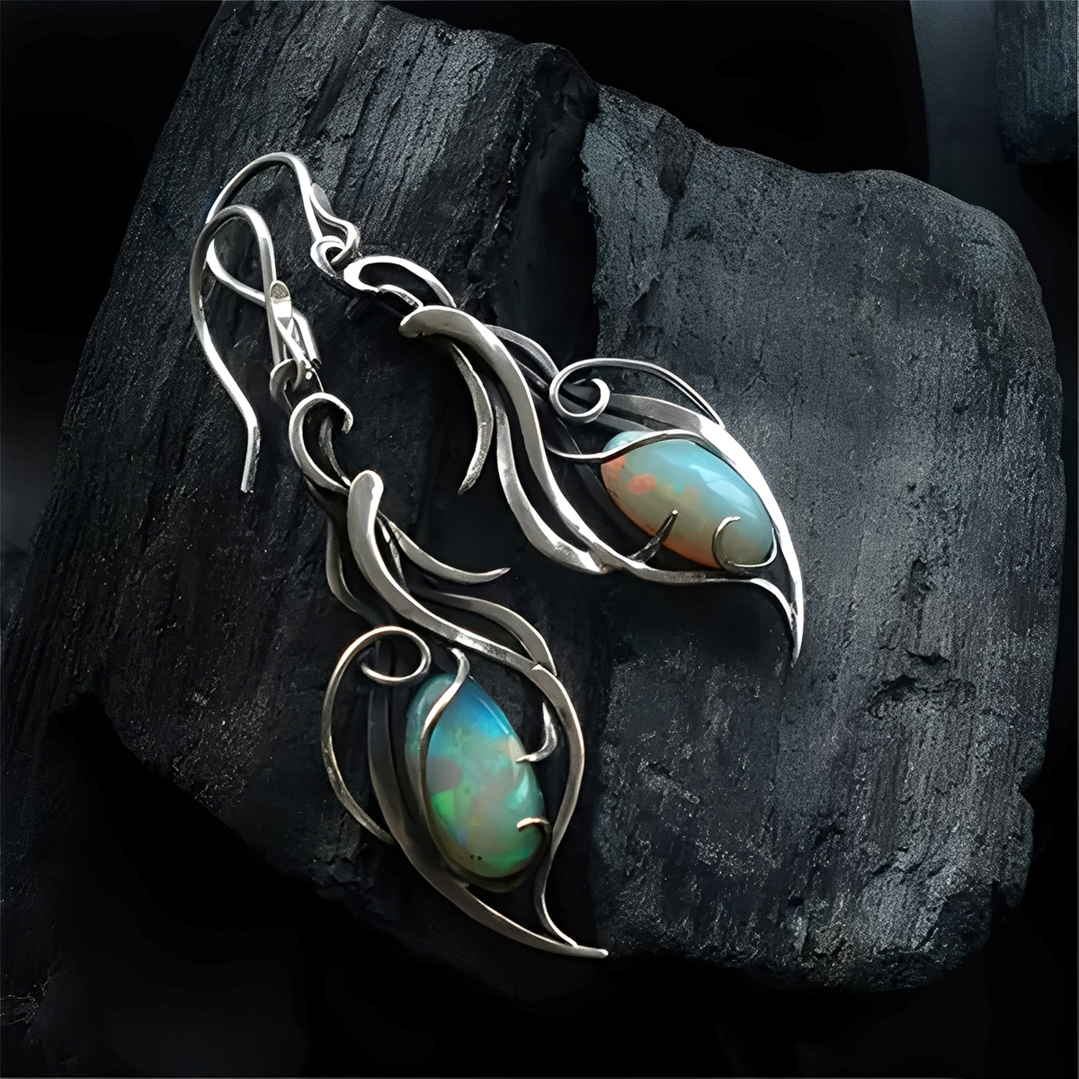 Gina – Earrings Featuring Blue Opal and Silver