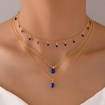 Sylva – Vintage Necklace in Gold with Blue Zirconias