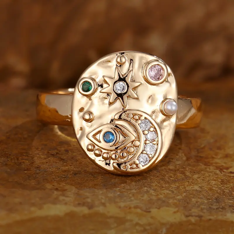 Solenya – Ring Featuring Crystal Gold Sun-Moon Design