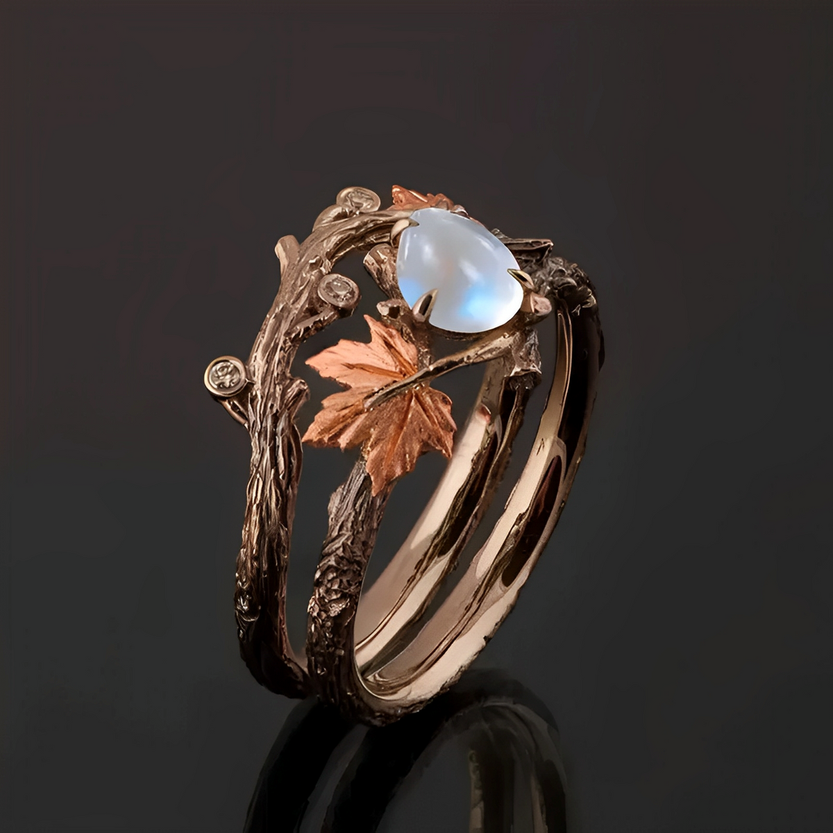 Celestia – Ring featuring moonstone and natural charm