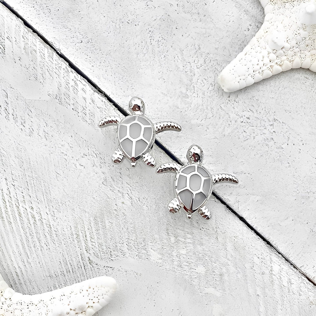 Marina – Earrings featuring a Silver and Opal Sea Turtle