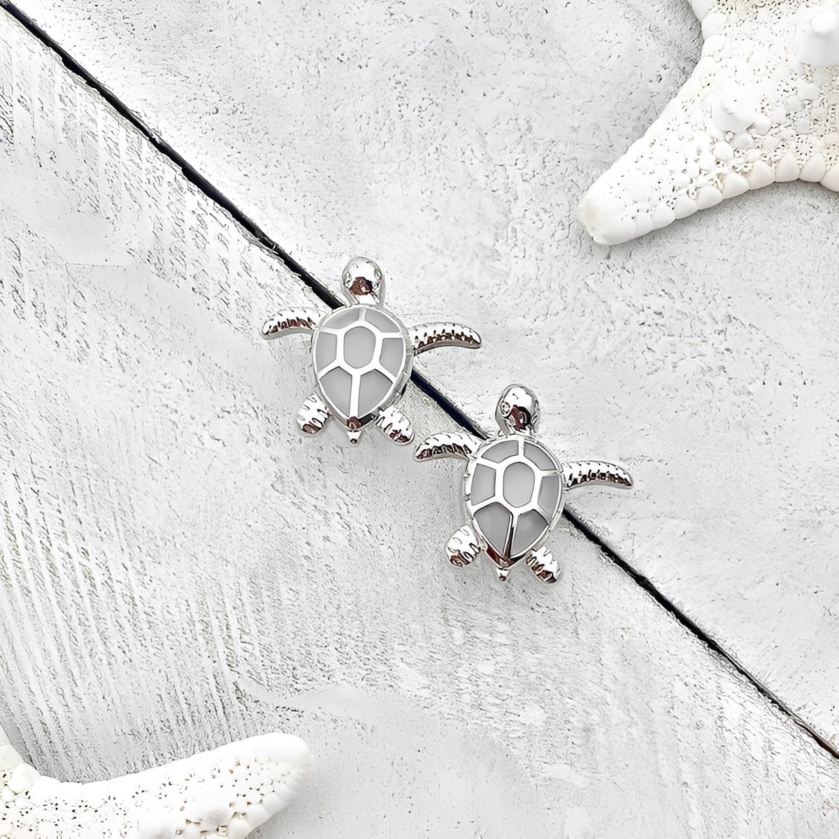 Marina – Earrings featuring a Silver and Opal Sea Turtle