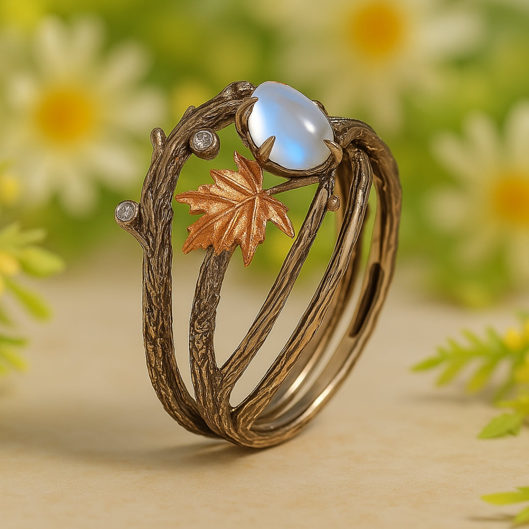 Celestia – Ring featuring moonstone and natural charm