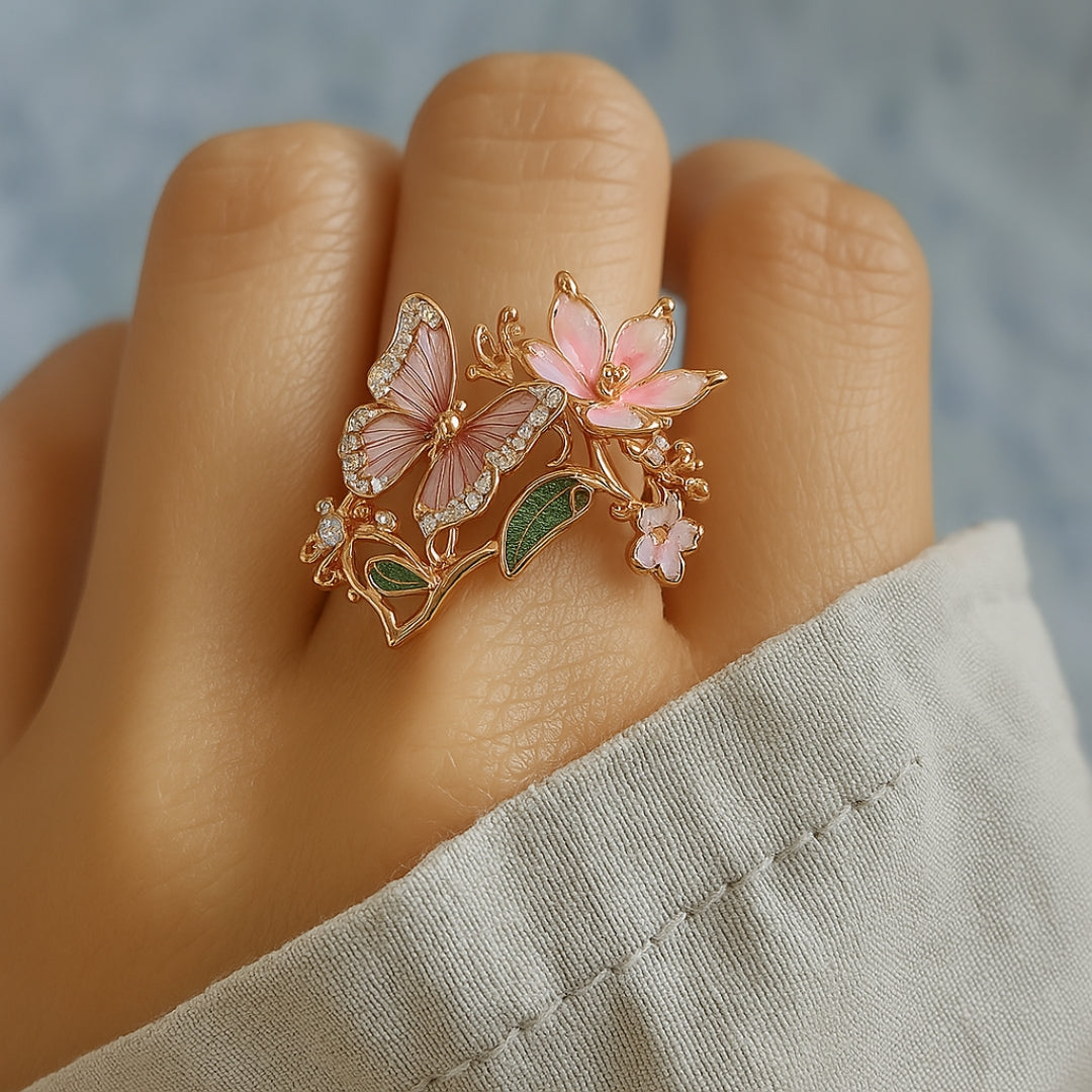 Meliora – Glittering Butterfly Ring featuring Zircon