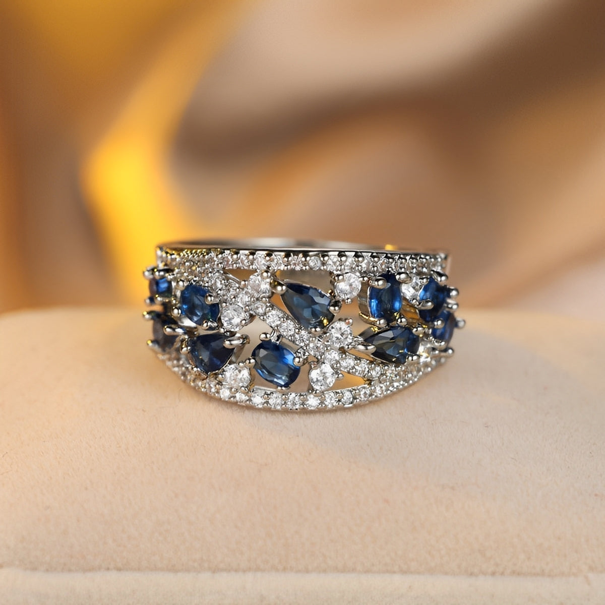 Julie – Vintage Ring with Blue Zircon and Gold Accent