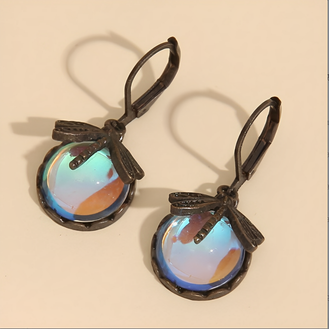 Elowen – Dragonfly Earrings in Antique Gold Design