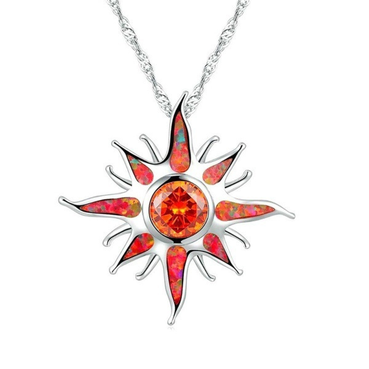Yani – Necklace Sunbeam Pendant with Fire Opal & Garnet
