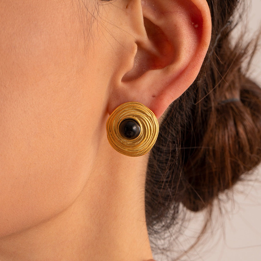 Carrie – Golden Hoops with Black Onyx