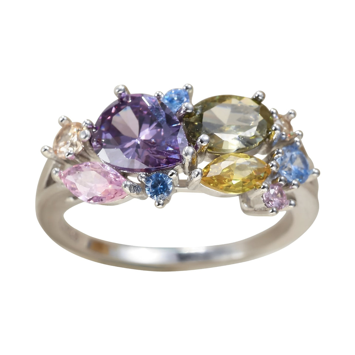 Clarine – Vintage Silver Ring with Vibrant Crystals