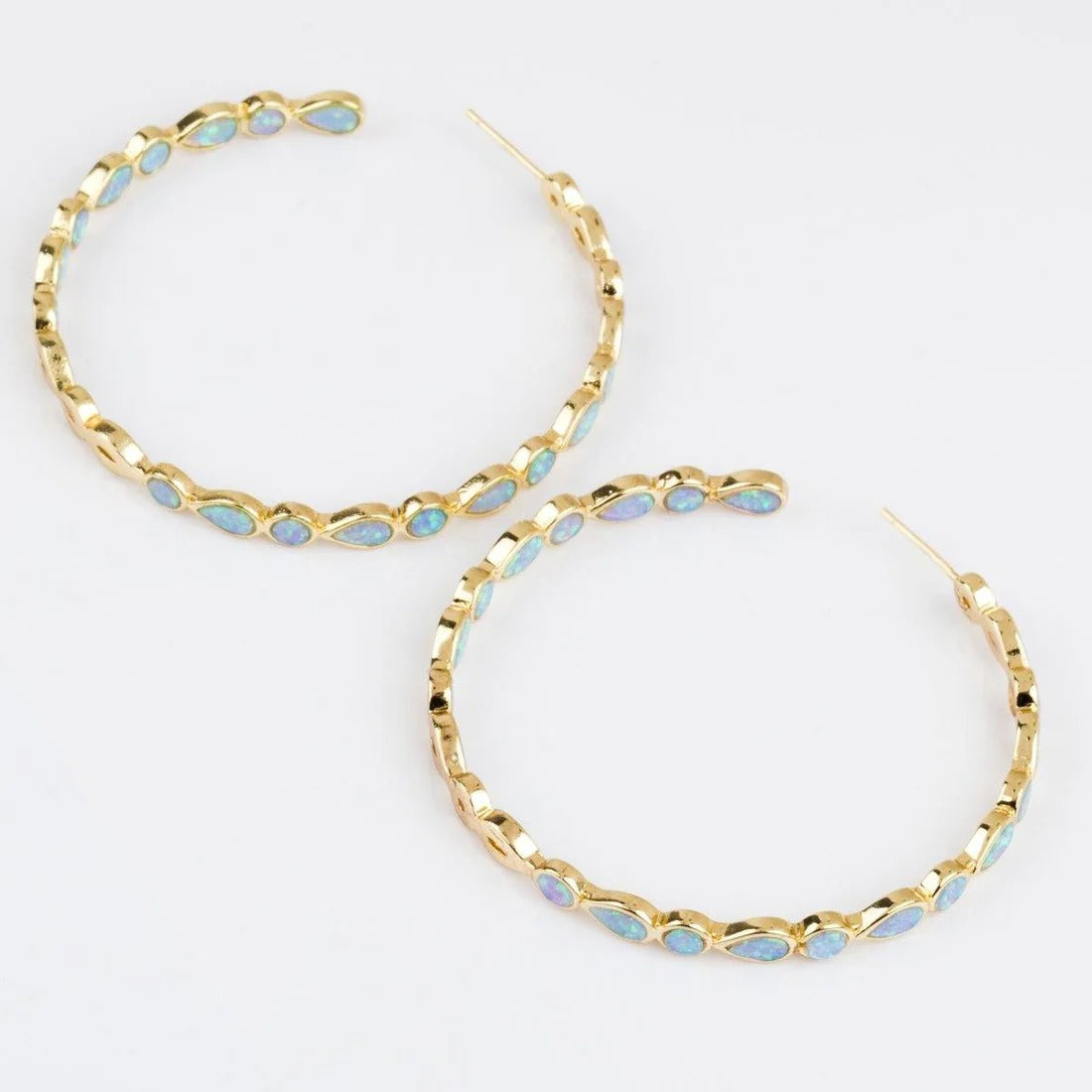 Raya – Vintage Hoops in Gold with Blue Opal