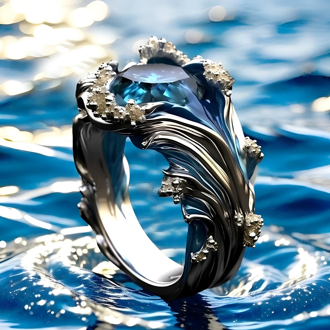 Jessa – Vintage Ocean Wave Crystal Ring