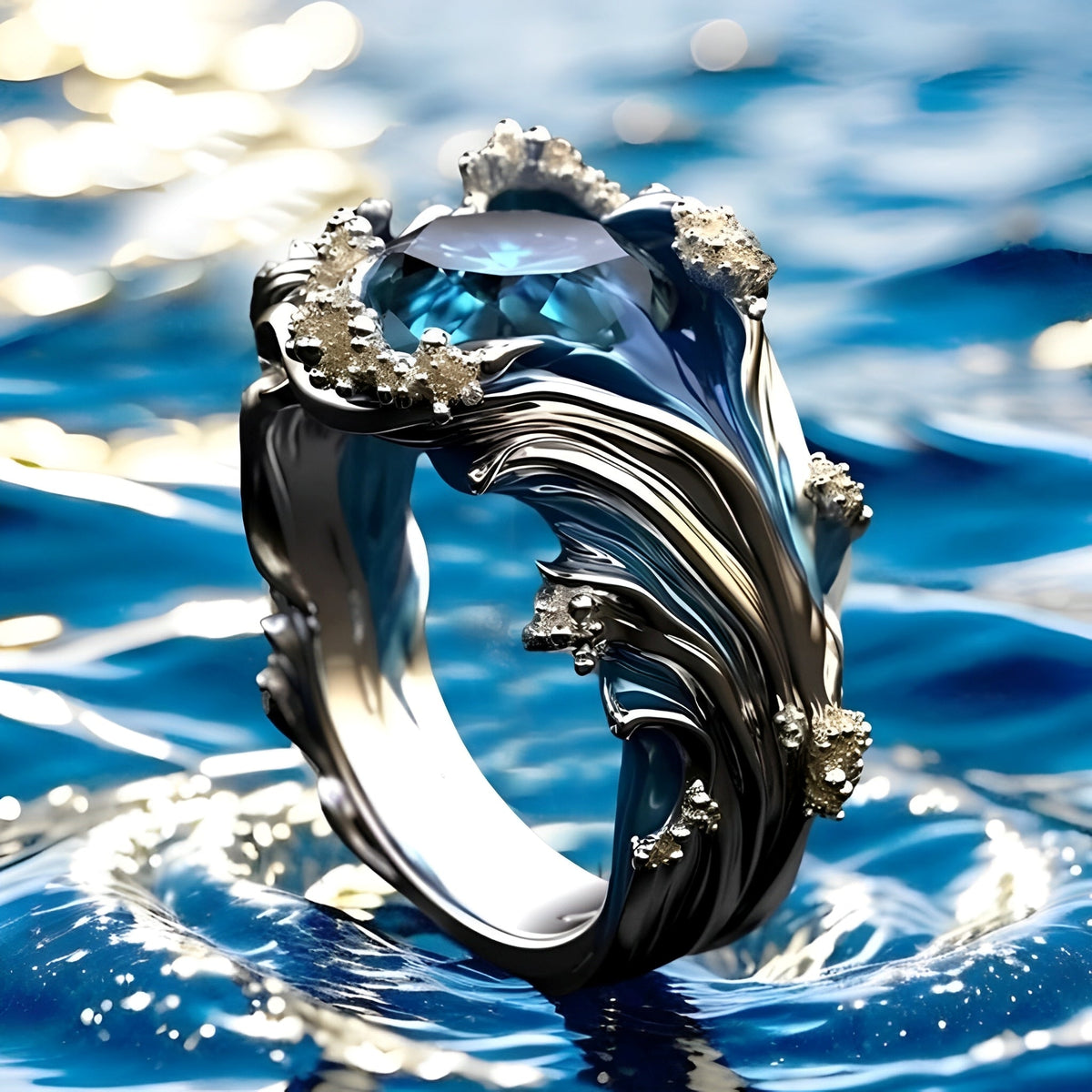Jessa – Vintage Ocean Wave Crystal Ring