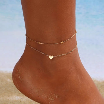 Raisa – Double Anklet with Hearts and Pearls