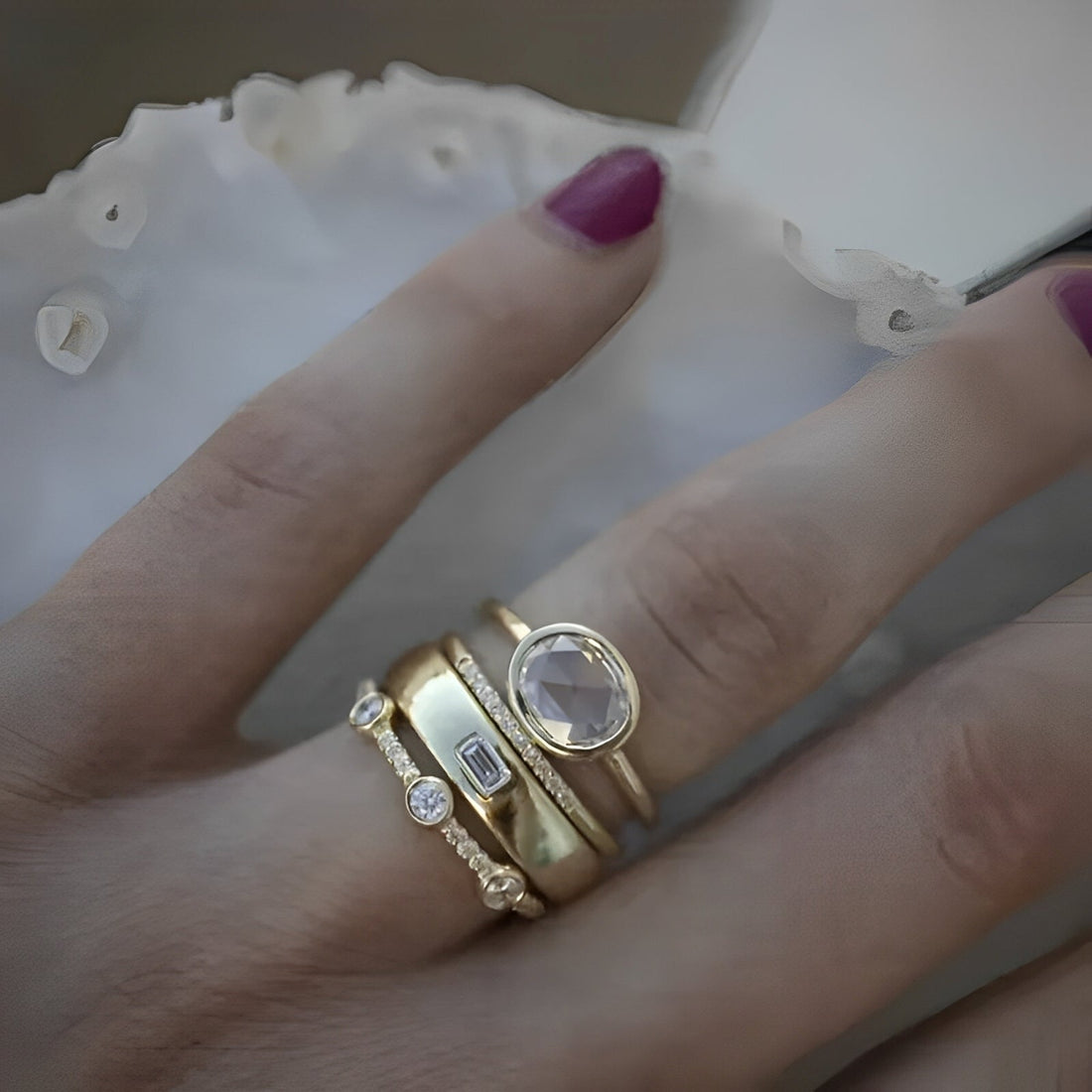 Sylvie – Vintage Ring Set in Gold with Zirconia