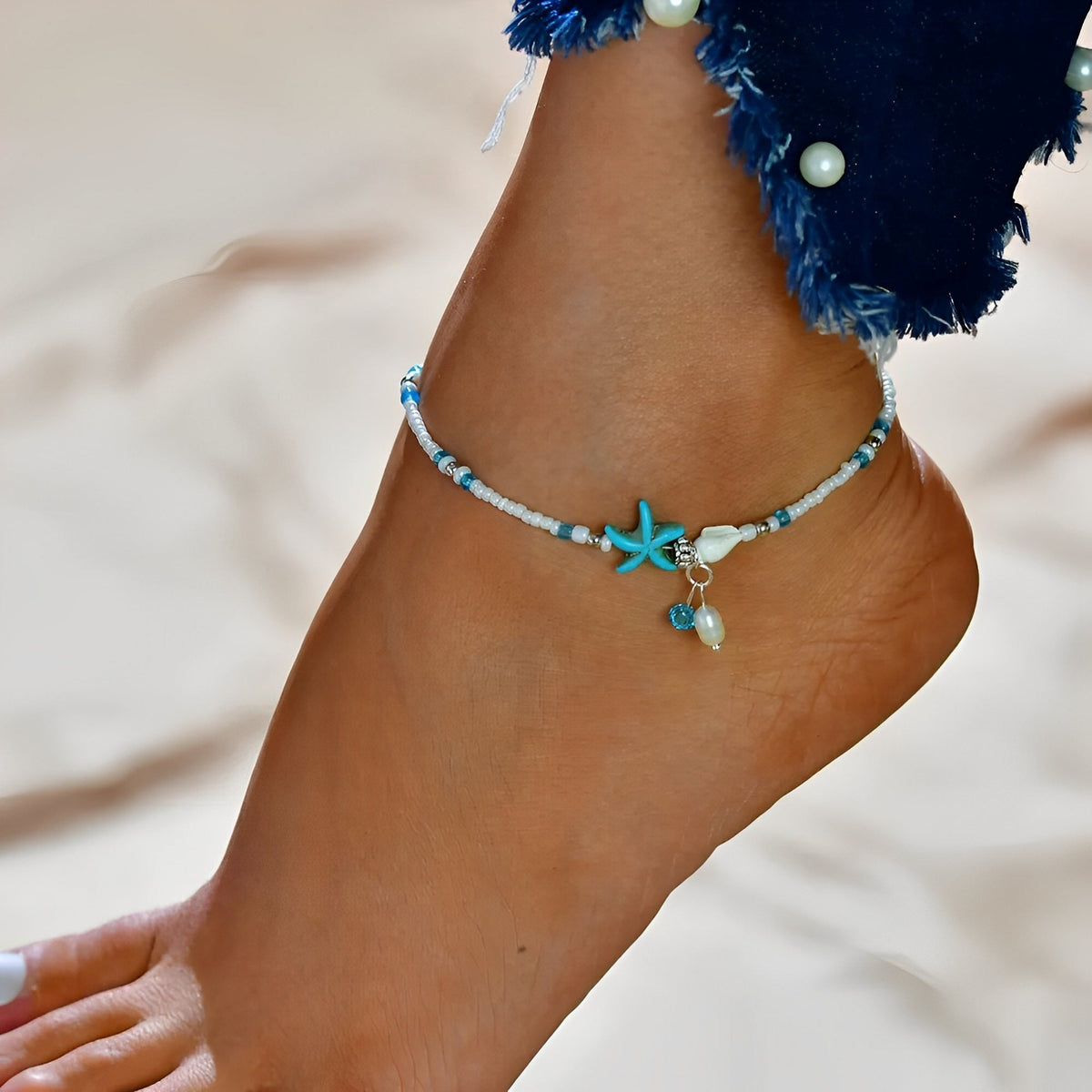 Isla – Ankle Bracelet Featuring Star, Shell, and Natural Stones
