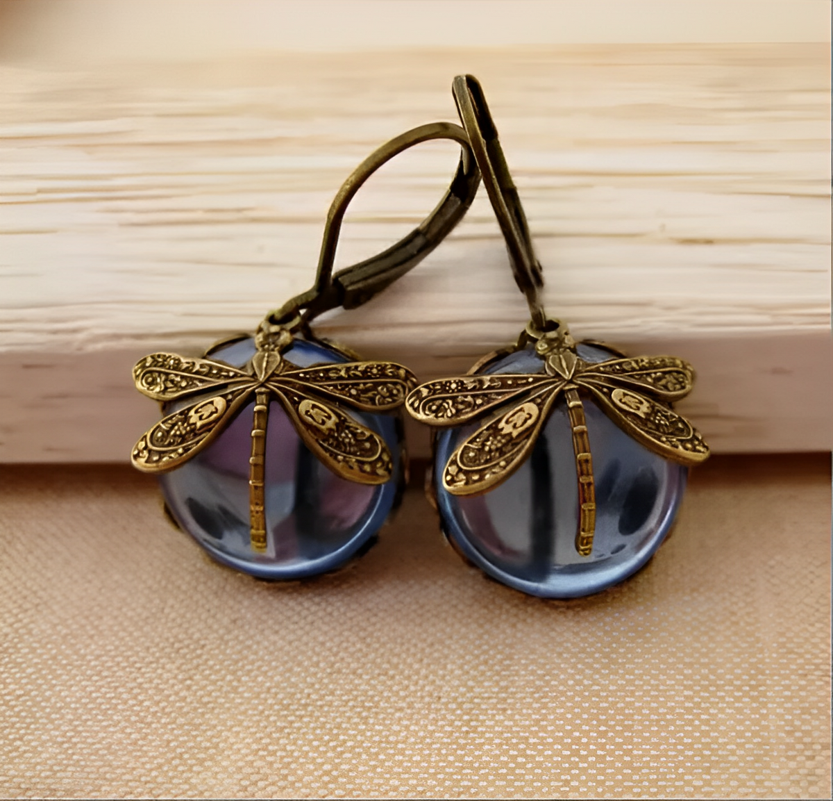 Elowen – Dragonfly Earrings in Antique Gold Design
