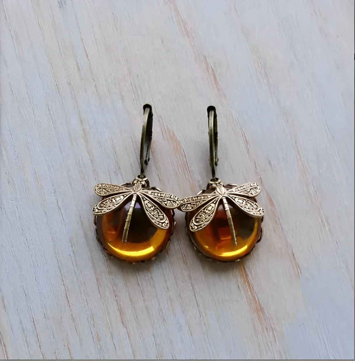Elowen – Dragonfly Earrings in Antique Gold Design