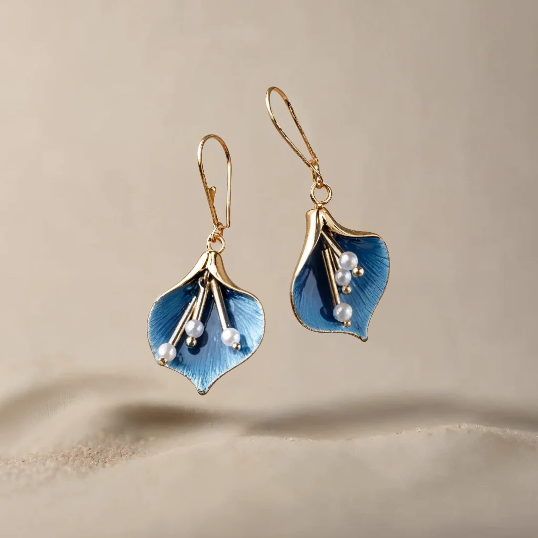 Yara – Blue Lotus Earrings from Vintage Metal