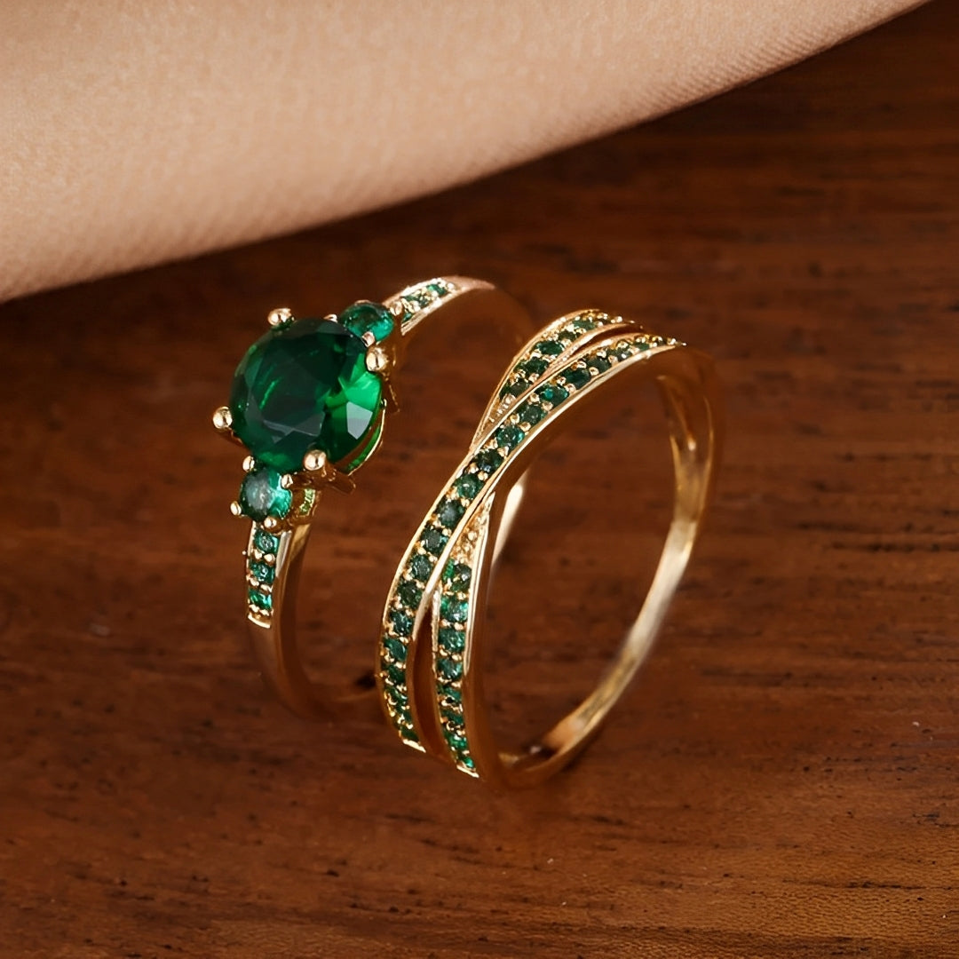 Ivy – Ring Set with Green Crystals