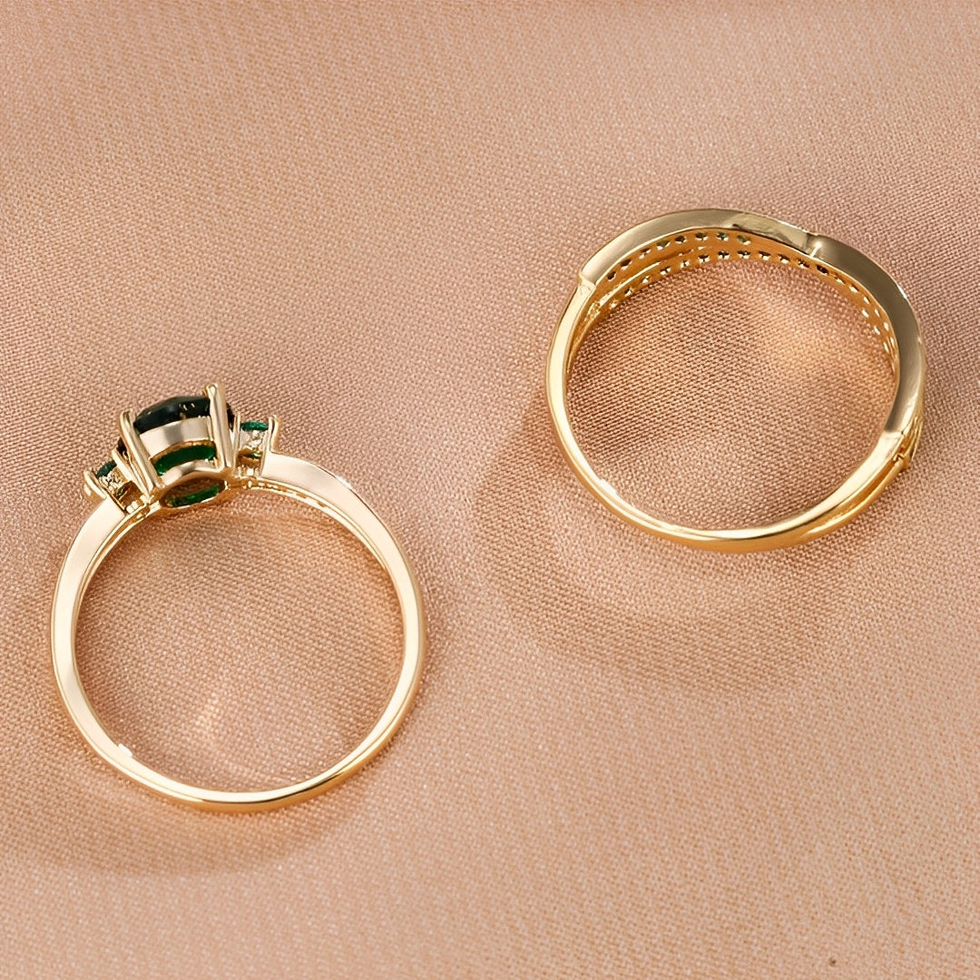 Ivy – Ring Set with Green Crystals