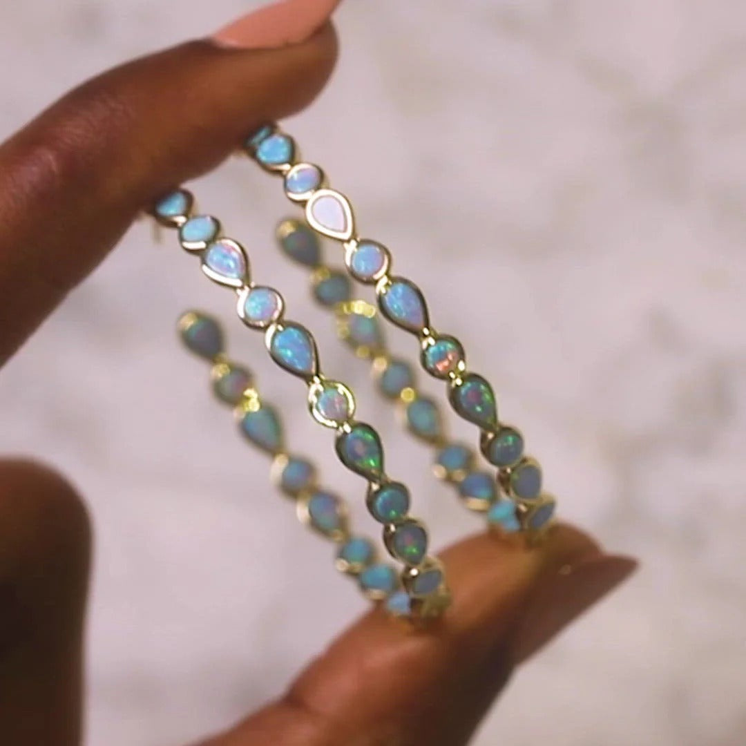 Raya – Vintage Hoops in Gold with Blue Opal