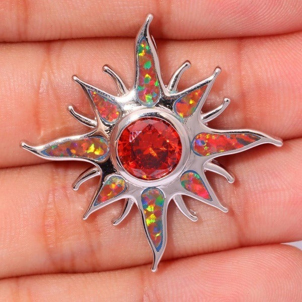 Yani – Necklace Sunbeam Pendant with Fire Opal & Garnet