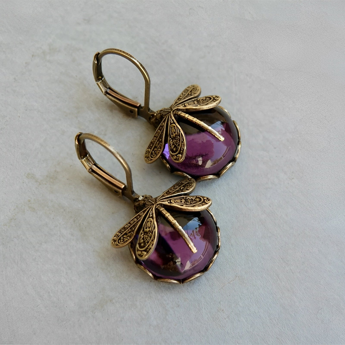 Elowen – Dragonfly Earrings in Antique Gold Design