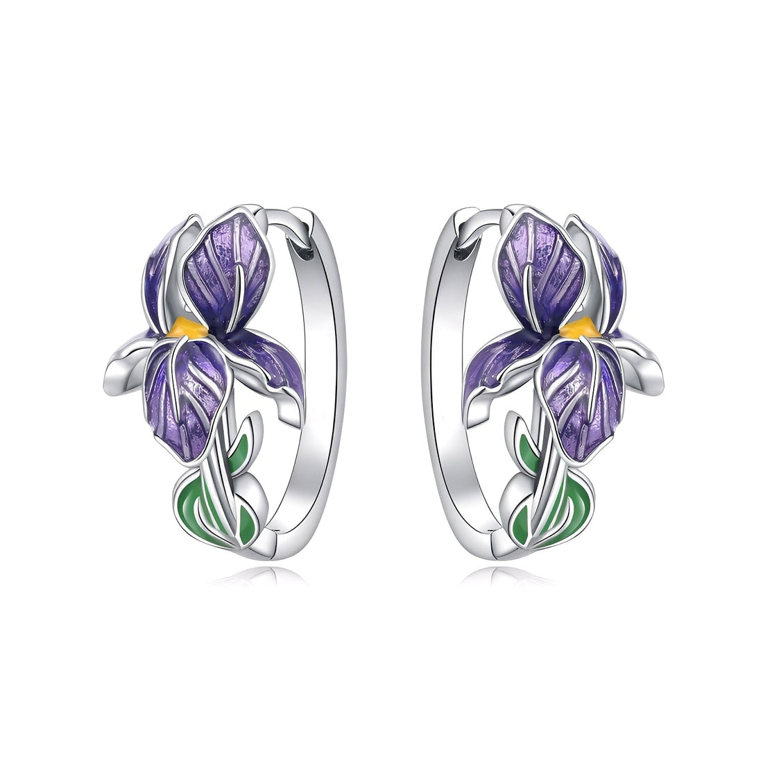 Purple Enamel Flower Earrings