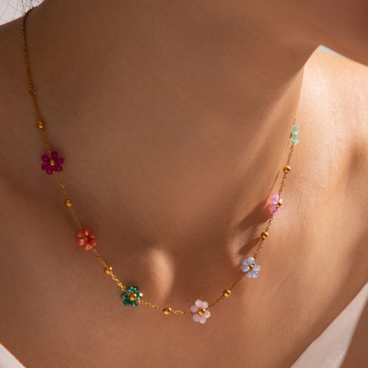Karylle – Gold-Plated Necklace with Small Colorful Flowers
